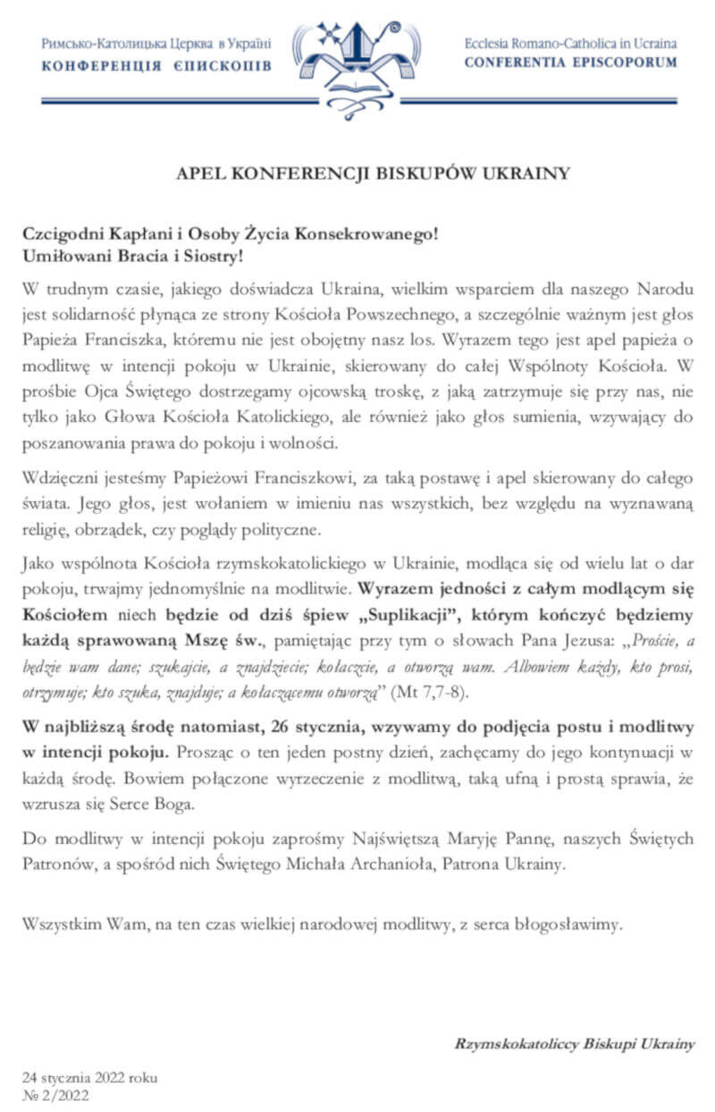 apel konferencji biskupów Ukrainy